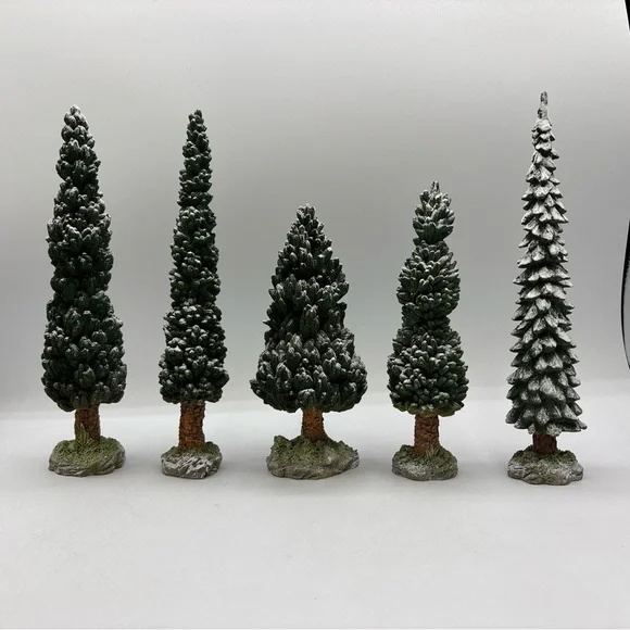 Department 56 1998 Vintage Village Snowy Evergreens Set Of 5 Large 52614 Retired - Picture 5 of 12